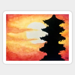 Kyoto Temple Sunset Silhouette Sticker